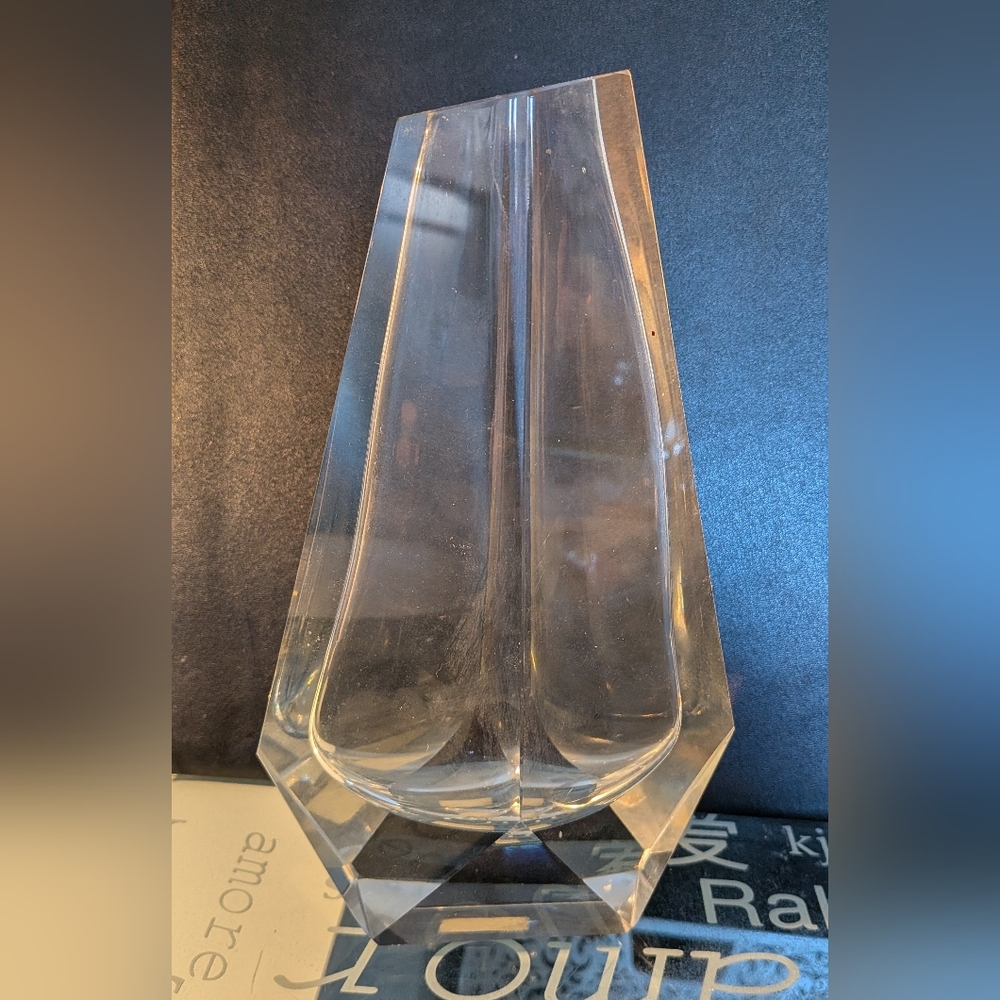 1990 Clear Glass Vase Unique Triangular Design